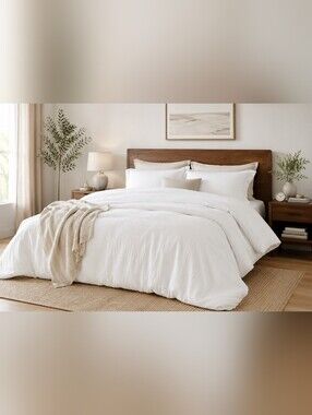 PHF Cotton Muslin Comforter Set King Size White 3 Piece Ultra Soft All Season